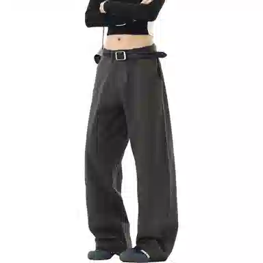 【美式高街垂感弯刀工装】布客行 小褶皱拼接不规则条纹复古港风松弛慵懒感高级潮流简约百搭直筒显高长裤子舒适纯棉宽松休闲裤 男女同款