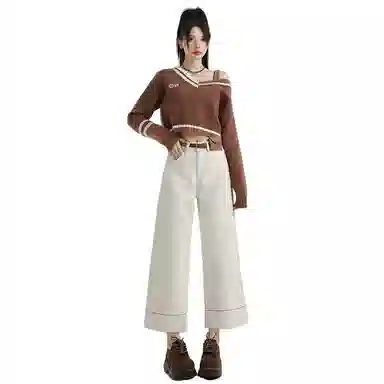 玫丝朵 高腰适中宽松阔腿牛仔裤 女款