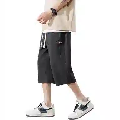 左岸 华夫格七分裤子男士夏季薄款潮流宽松直筒运动外穿大码休闲短裤 男款
