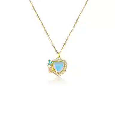 冠饰婵 甜心蝶语 甜美少女心 爱心配双蝴蝶造型 微镶 精致百搭 平平安安万事胜意#好运 琉璃 项链 女款