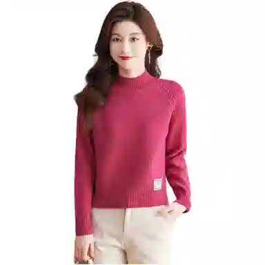 恒源祥 时尚简约休闲气质半高领纯色打底衫女长袖针织衫 女款