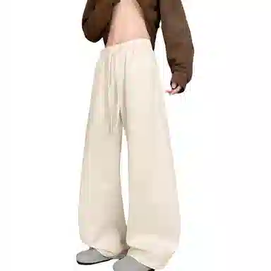 【230斤可穿灯芯绒保暖】布客行 美式复古港风简约纯色基础款宽松直筒美拉德弯刀系带松紧腰显瘦高街垂感百搭长裤阔腿休闲裤 男女同款