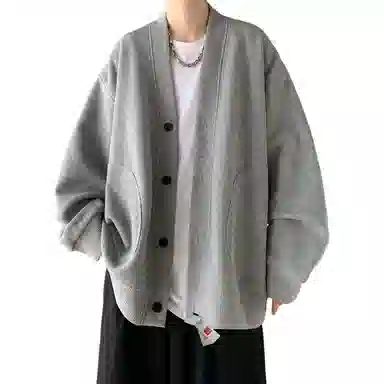 悍戈 美式高街复古纯色慵懒风高级感宽松休闲开衫夹克外套针织衫 男女同款