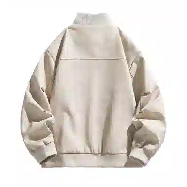 快鱼 美式复古高街纯色大码立领宽松外套拼接结构设计日常通勤百搭潮流皮衣 男女同款