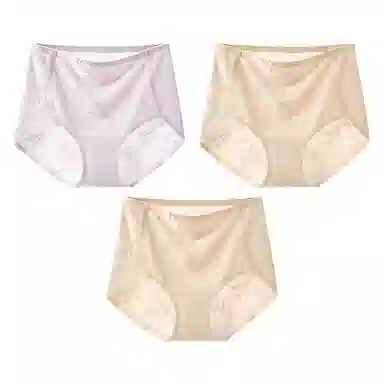 二三二三 新中式浮雕中腰纯色女士轻薄透气亲肤柔软不闷汗防夹臀百搭日常无痕舒适短裤组合装 三角内裤 女款