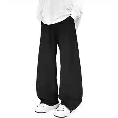 【230斤可穿灯芯绒保暖】布客行 美式复古港风简约纯色基础款宽松直筒美拉德弯刀系带松紧腰显瘦高街垂感百搭长裤阔腿休闲裤 男女同款