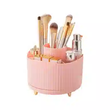 悦语实用美妆 防尘 多功能旋转笔筒化妆品收纳盒轻奢圆形化妆刷大容量桌面收纳盒