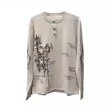 WANNA LAB FW25 Aria Henley Rune Print Long Sleeve Tee