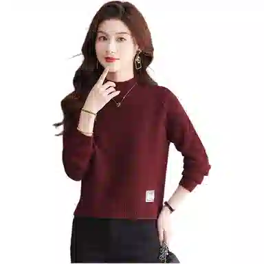 恒源祥 时尚简约休闲气质半高领纯色打底衫女长袖针织衫 女款