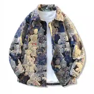 【小熊万针刺绣】布客行 美式复古轻奢高级潮牌高街提花宽松大码休闲舒适时尚百搭运动重磅青少年痞帅翻领开衫华棉长袖外套夹克 男女同款