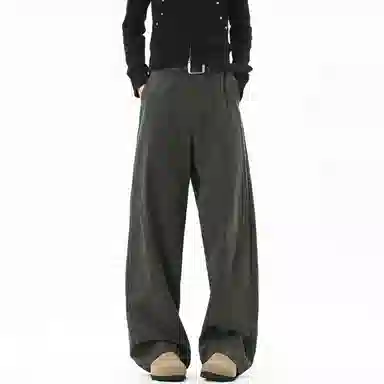 【美式高街垂感弯刀工装】布客行 小褶皱拼接不规则条纹复古港风松弛慵懒感高级潮流简约百搭直筒显高长裤子舒适纯棉宽松休闲裤 男女同款