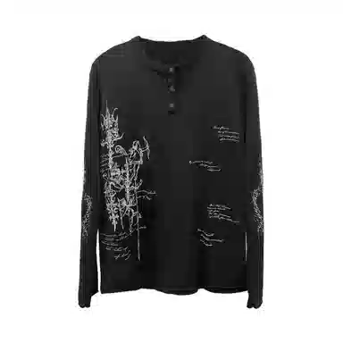 WANNA LAB FW25 Aria Henley Rune Print Long Sleeve Tee