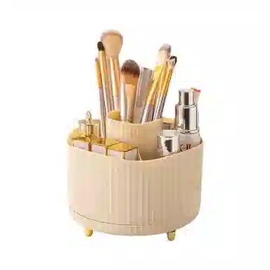 悦语实用美妆 防尘 多功能旋转笔筒化妆品收纳盒轻奢圆形化妆刷大容量桌面收纳盒