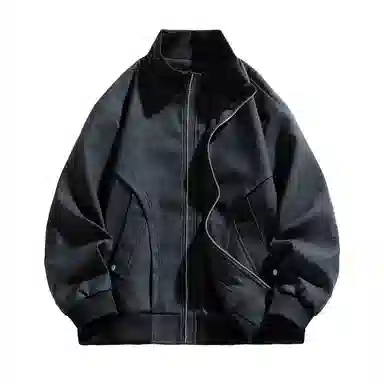 快鱼 美式复古高街纯色大码立领宽松外套拼接结构设计日常通勤百搭潮流皮衣 男女同款