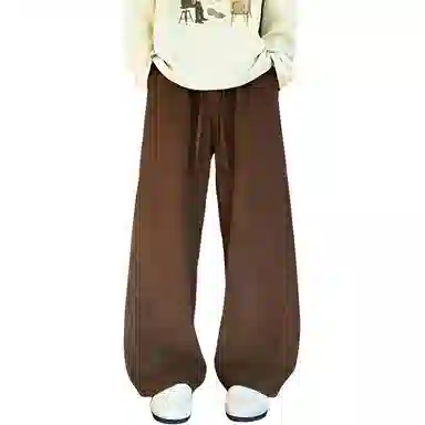 【230斤可穿灯芯绒保暖】布客行 美式复古港风简约纯色基础款宽松直筒美拉德弯刀系带松紧腰显瘦高街垂感百搭长裤阔腿休闲裤 男女同款