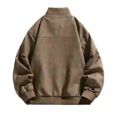 快鱼 美式复古高街纯色大码立领宽松外套拼接结构设计日常通勤百搭潮流皮衣 男女同款