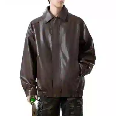 【复古美式PU皮衣】布客行 飞行员教练服美拉德港风机能高街休闲轻奢老钱风高级痞帅翻领落肩袖韩版工装百搭防风防泼水夹克 男女同款