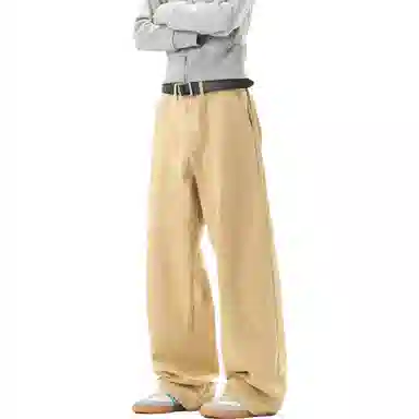 【美式高街垂感弯刀工装】布客行 小褶皱拼接不规则条纹复古港风松弛慵懒感高级潮流简约百搭直筒显高长裤子舒适纯棉宽松休闲裤 男女同款