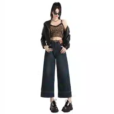 玫丝朵 高腰适中阔腿宽松牛仔裤 女款