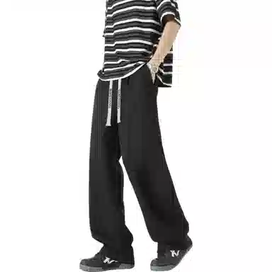 【四季可穿显高显瘦】布客行 美式复古高街纯色抽绳系带松紧腰长裤子港风宽松大码直筒阔腿百搭柔软显腿长学院风秋季休闲裤 男女同款