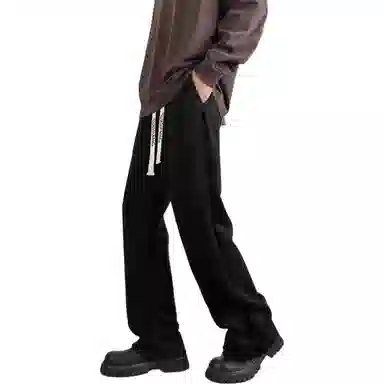 【直筒微喇可变换】布客行 华棉重磅拉链开叉卫裤显高显瘦美式复古高街纯色长裤子宽松大码百搭柔软抽绳松紧腰秋季休闲裤 男女同款