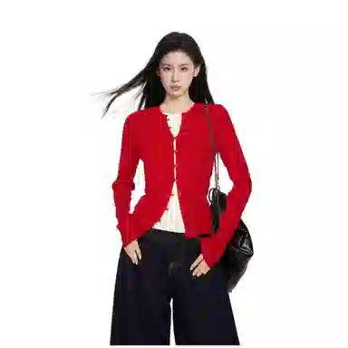 柏黛妃 假两件开衫修身短款内搭上衣针织衫 女款