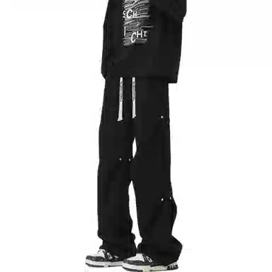 【伞兵褶皱卫裤】布客行 华棉重磅显高显瘦美式复古高街纯色长裤子宽松大码直筒阔腿百搭弹力柔软抽绳松紧腰保暖御寒休闲裤 男女同款