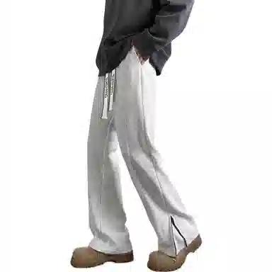 【直筒微喇可变换】布客行 华棉重磅拉链开叉卫裤显高显瘦美式复古高街纯色长裤子宽松大码百搭柔软抽绳松紧腰秋季休闲裤 男女同款