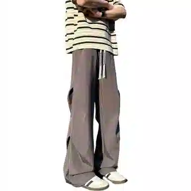 【显高显瘦伞兵裤】布客行 港风纯色褶皱设计感抽绳系带松紧腰长裤子学院风宽松大码直筒阔腿美式复古高街百搭柔软显腿长休闲裤 男女同款