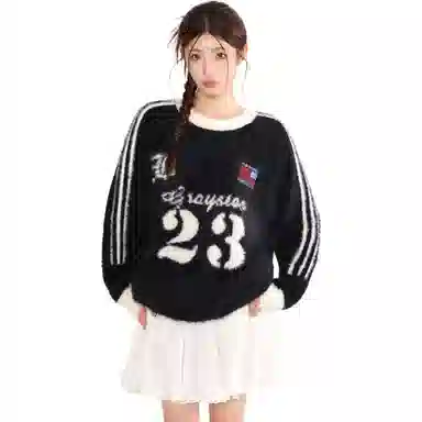 悍戈 美式街头风复古宽松圆领秋冬套头上衣针织衫 男女同款