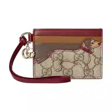 Gucci GG Supreme Dog Canvas Cardholder Beige Brown