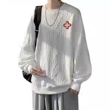 【提花压印大码200斤可穿】布客行 重磅慵懒风美式复古纯色圆领套头落肩长袖上衣港风宽松休闲百搭别针可拆卸刺绣胸标春秋卫衣 男女同款