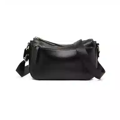 老人头 经典时尚小众设计高颜值简约优雅气质通勤 头层牛皮 单肩斜挎包 女款 黑色