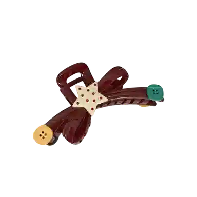 希铃 趣味撞色波点星星纽扣大号蝴蝶结抓夹#好运 亚克力 发夹 女款