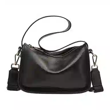 老人头 复古优雅气质百搭高级感通勤 牛皮革拼合成革 单肩包 常规 女款 黑色