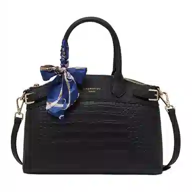 老人头 时尚通勤百搭优雅大气单肩斜挎 牛皮革拼合成革 手提包 常规 女款 黑色/灰色