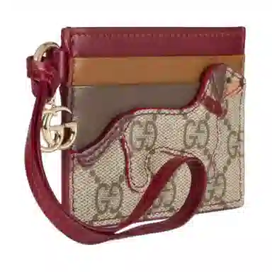 Gucci GG Supreme Dog Canvas Cardholder Beige Brown