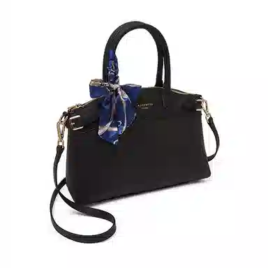 老人头 时尚通勤百搭优雅大气单肩斜挎 牛皮革拼合成革 手提包 常规 女款 黑色/灰色