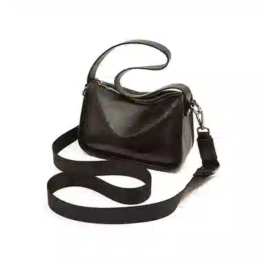 老人头 复古优雅气质百搭高级感通勤 牛皮革拼合成革 单肩包 常规 女款 黑色