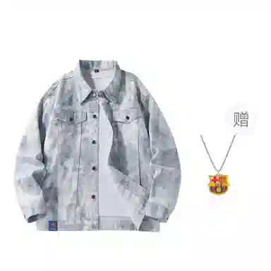 巴塞罗那足球俱乐部 美式高街复古水洗做旧学院风单排扣宽松百搭休闲工装夹克牛仔外套 男女同款