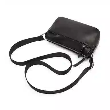 老人头 经典时尚小众设计高颜值简约优雅气质通勤 头层牛皮 单肩斜挎包 女款 黑色