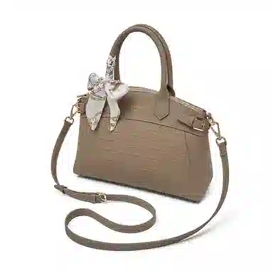 老人头 时尚通勤百搭优雅大气单肩斜挎 牛皮革拼合成革 手提包 常规 女款 黑色/灰色