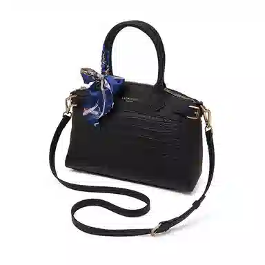 老人头 时尚通勤百搭优雅大气单肩斜挎 牛皮革拼合成革 手提包 常规 女款 黑色/灰色