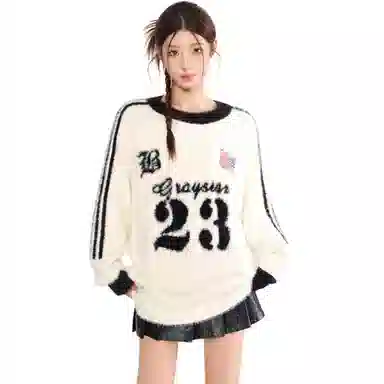 悍戈 美式街头风复古宽松圆领秋冬套头上衣针织衫 男女同款