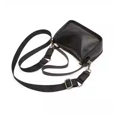 老人头 复古优雅气质百搭高级感通勤 牛皮革拼合成革 单肩包 常规 女款 黑色