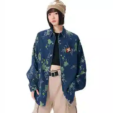 【满印提花牛仔】布客行 美式高街港式复古新中式轻奢国潮老钱风拼接华棉开衫一排扣翻领落肩口袋休闲舒适百搭长袖夹克牛仔外套 男女同款