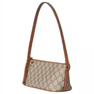 Gucci GG Emblem Small Shoulder Bag Ivory Brown