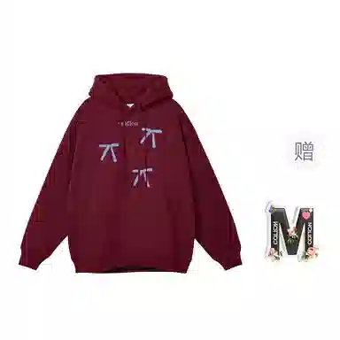 棉购 蝴蝶结印花上衣学生潮流时尚休闲百搭连帽绒衫街头加绒加厚宽松卫衣 女款