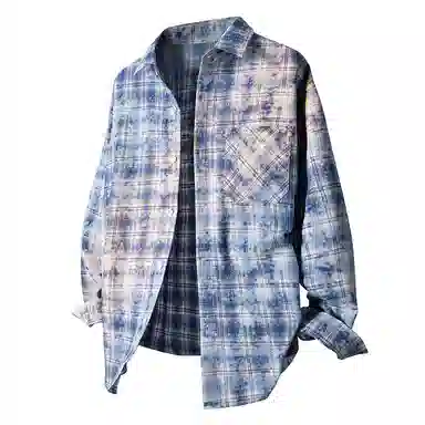 【免搭配一套】布客行 学院风扎染高街单排扣条纹多彩格子内搭休闲宽松衬衣外套美式复古直筒抽绳松紧腰微喇柔软牛仔裤衬衫套装 男女同款