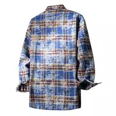 布客行 免搭配一套学院风扎染高街条纹多彩格子单排扣内搭休闲宽松衬衣外套美式复古直筒抽绳松紧腰微喇柔软牛仔裤衬衫套装 男女同款